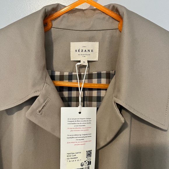Sezane Carter Trenchcoat in Light Beige size 36/4 NWT - Picture 3 of 10